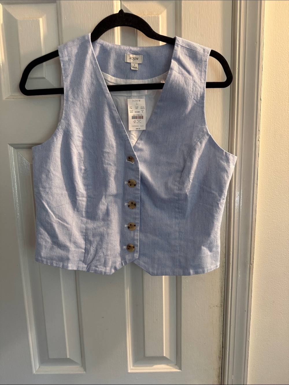 J. Crew Light Blue Linen-Blend Button Crop Vest